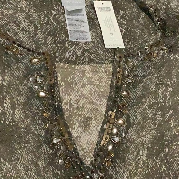 Chico's chiffon snake‎ skin print V neck 2 in 1 tunic - Picture 4 of 8